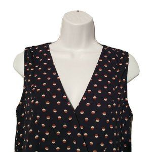 Rose & Olive Women's XS Sleeveless Sheer V Neck Blouse Red White Blue